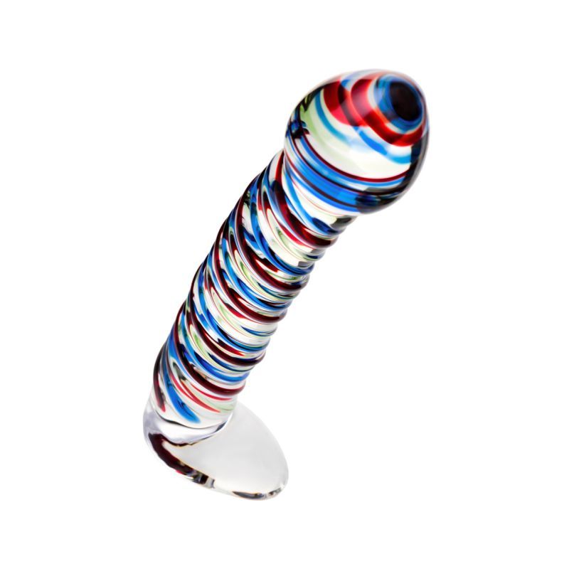 Sexus Glass Dildo Stripes w Base Blue/Red 16cm image 3