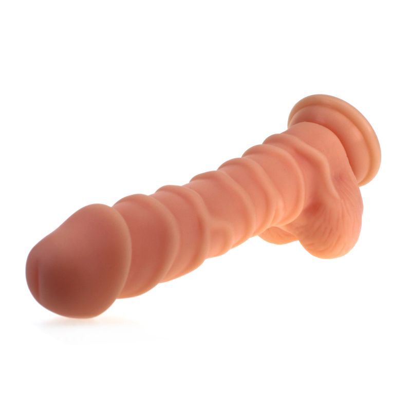 Realistic Dildo Ridged Shaft w Balls Flesh image 2