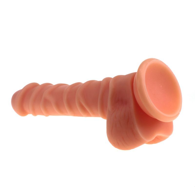 Realistic Dildo Ridged Shaft w Balls Flesh image 3