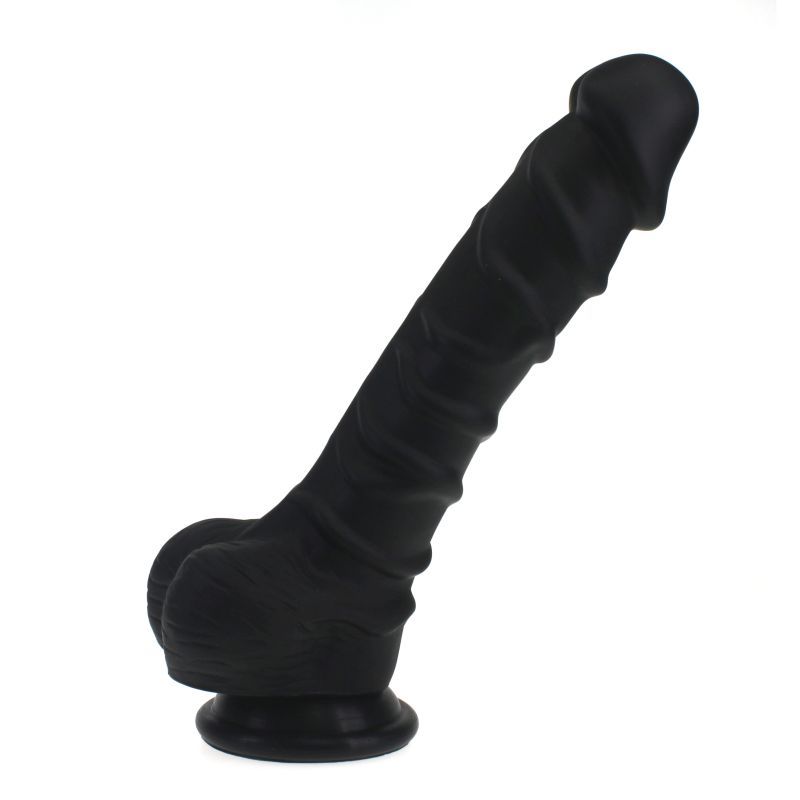 Realistic Dildo Ridged Shaft w Balls Black image 1