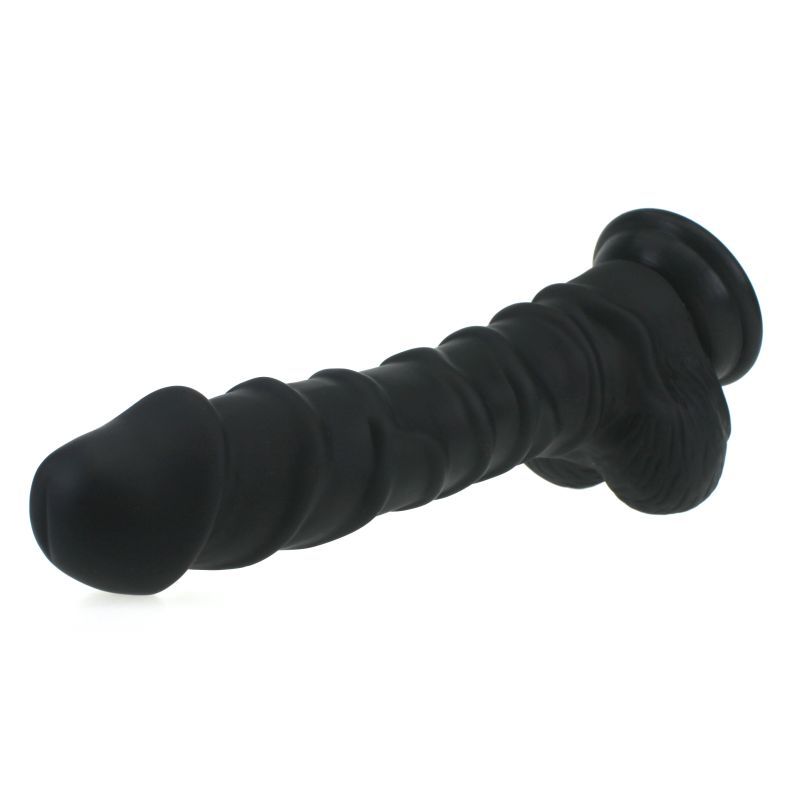 Realistic Dildo Ridged Shaft w Balls Black image 2