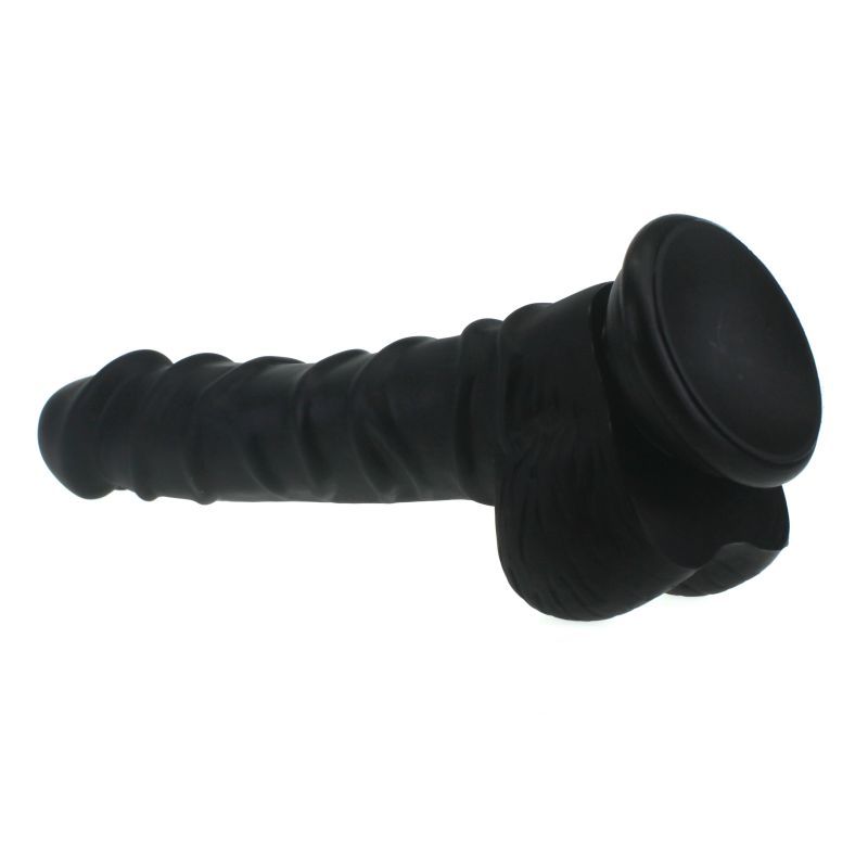 Realistic Dildo Ridged Shaft w Balls Black image 3