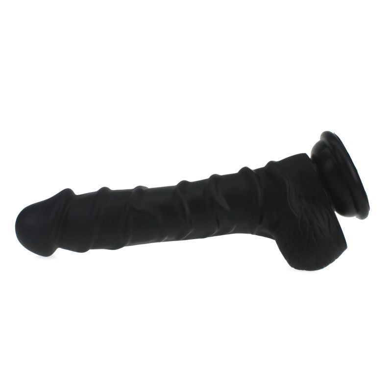 Realistic Dildo Ridged Shaft w Balls Black image 4