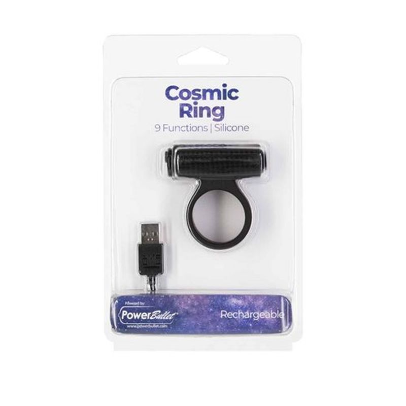 Power Bullet Cosmic Cock Ring w Bullet Black image 3