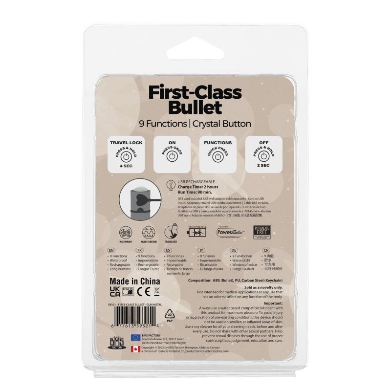 Power Bullet First Class 6cm Rechargeable w Crystal Gun Metal image 4