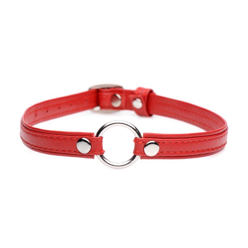 Fiery Pet Leather Choker w Silver Ring Red image 1