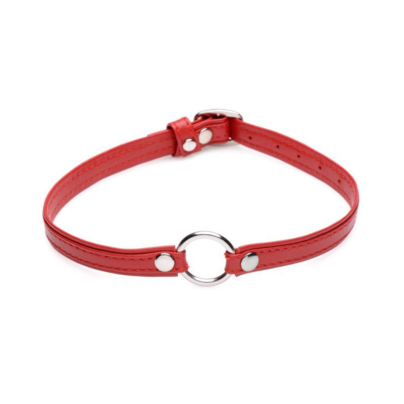 Fiery Pet Leather Choker w Silver Ring Red image 3