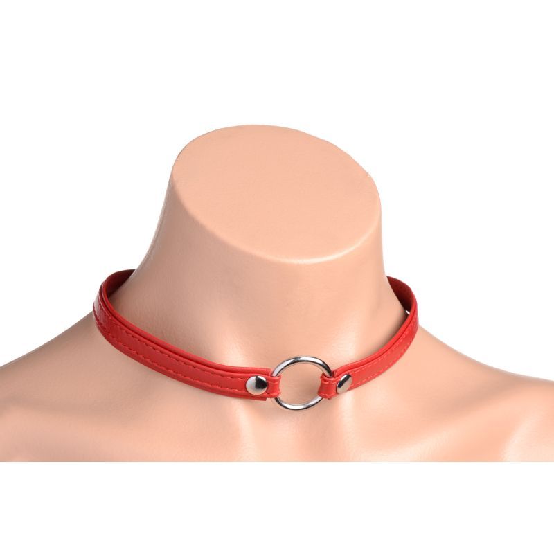 Fiery Pet Leather Choker w Silver Ring Red image 5