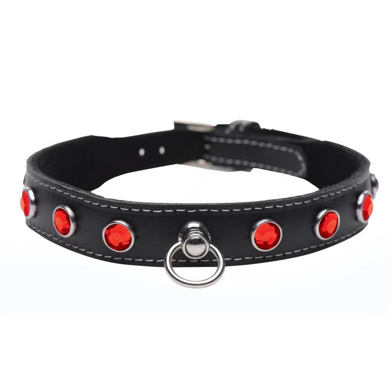 Bling Vixen Leather Choker w Red Rhinestones image 1
