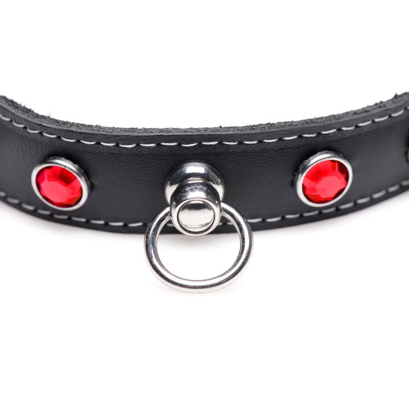 Bling Vixen Leather Choker w Red Rhinestones image 2