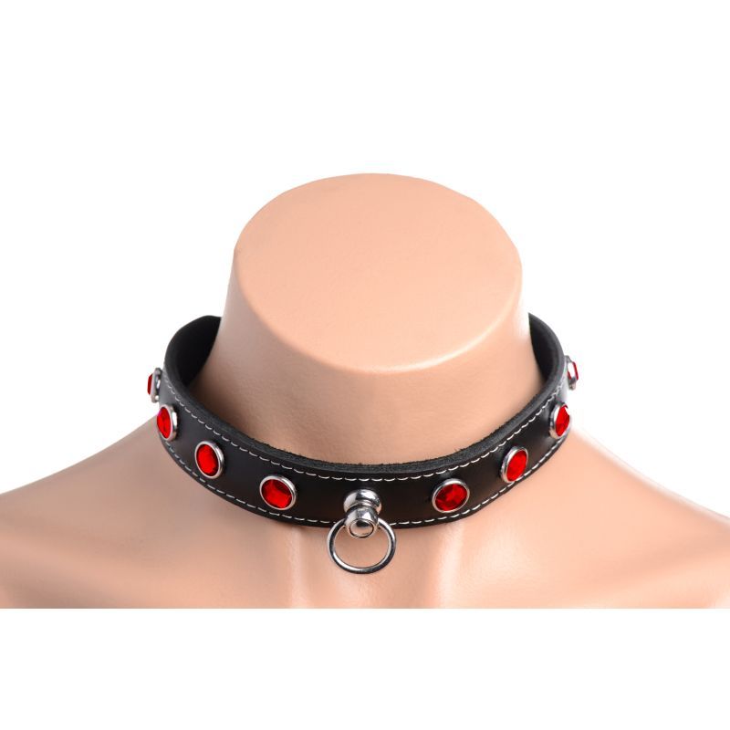 Bling Vixen Leather Choker w Red Rhinestones image 5