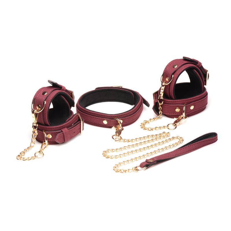 6 Pc Velvet Bondage Set Burgundy image 1