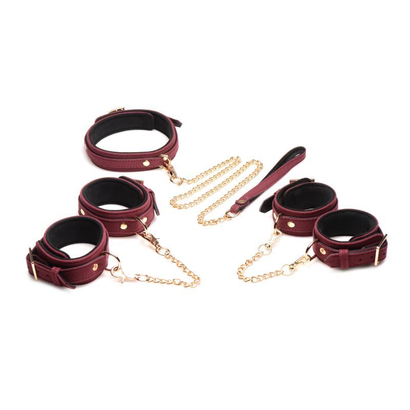 6 Pc Velvet Bondage Set Burgundy image 2