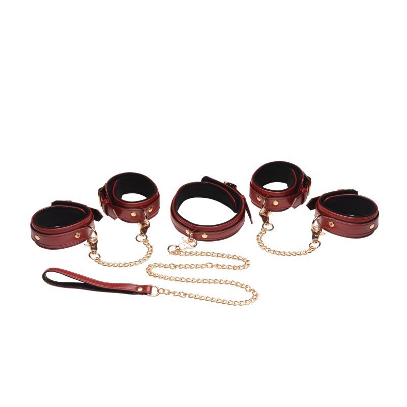 6 Pc PU Leather Bondage Set Burgundy image 1