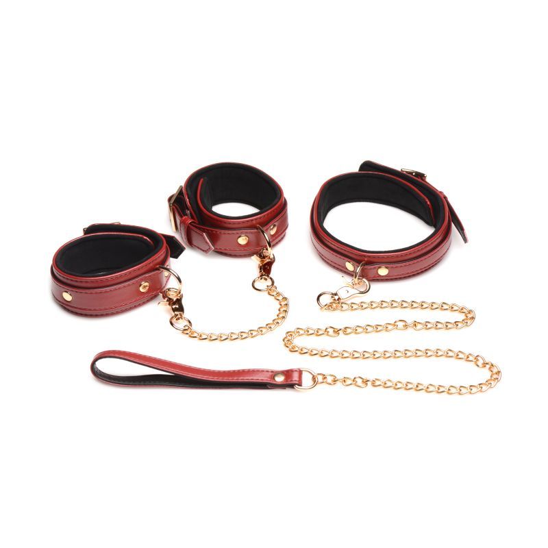 6 Pc PU Leather Bondage Set Burgundy image 3