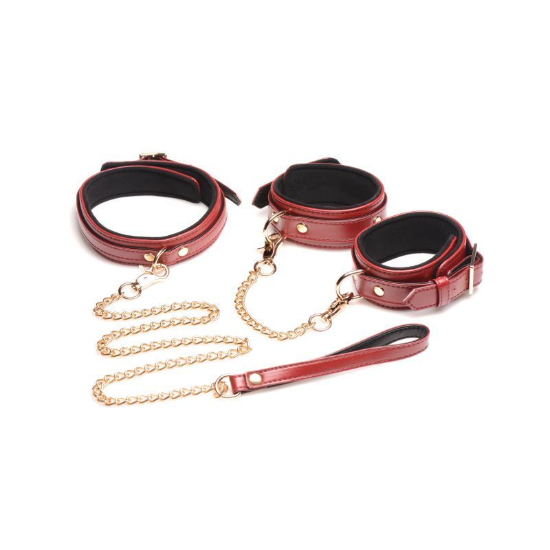 6 Pc PU Leather Bondage Set Burgundy image 4