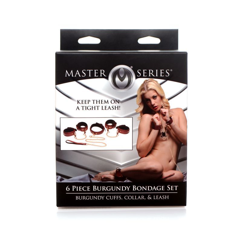 6 Pc PU Leather Bondage Set Burgundy image 6