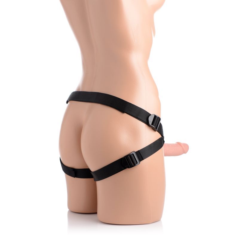Seducer 7" Silicone Dildo w Harness Flesh image 4