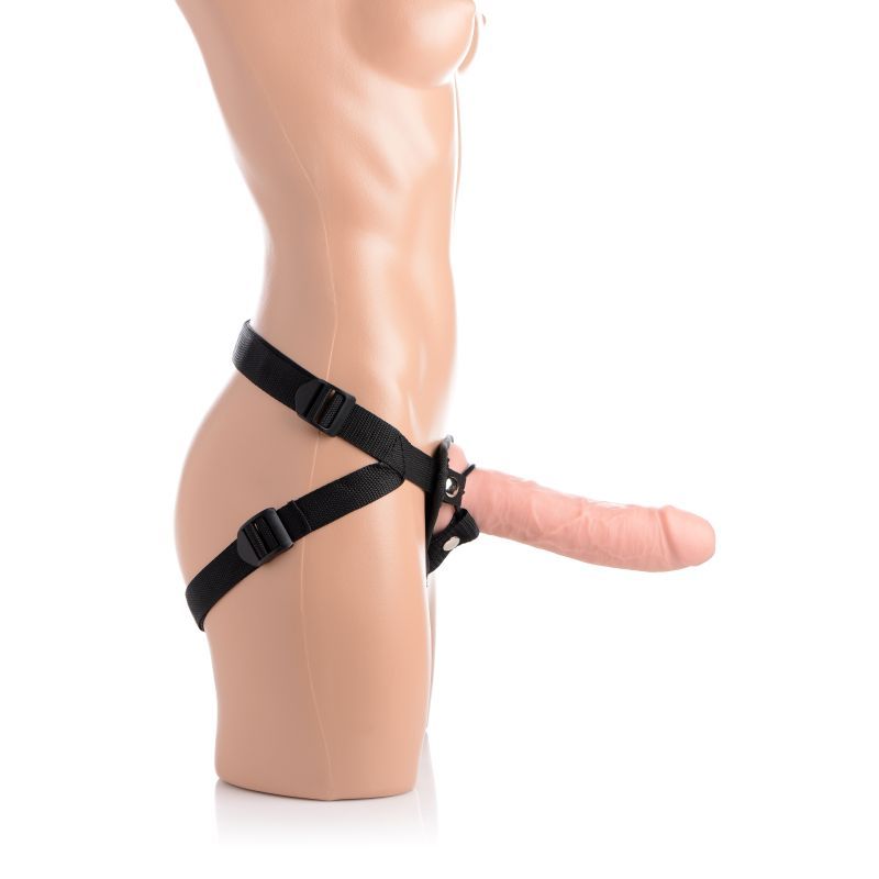 Brazen 8" Silicone Dildo w Harness Flesh image 4