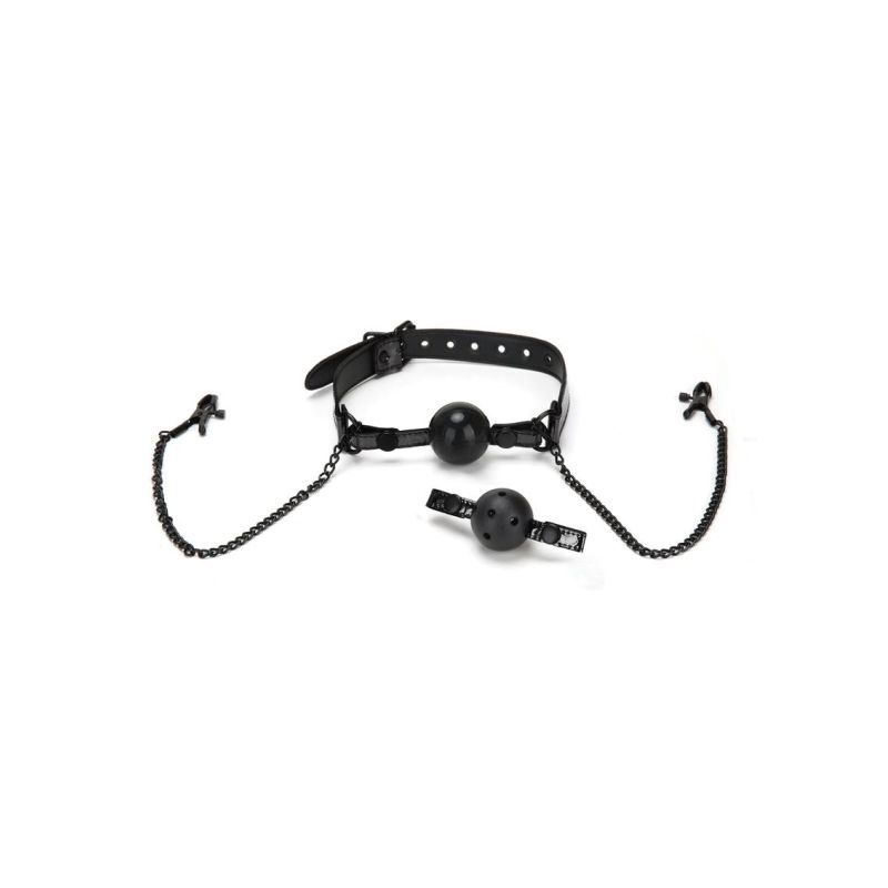 Whip Smart Diamond Ball Gag w Nipple Clips Black image 1