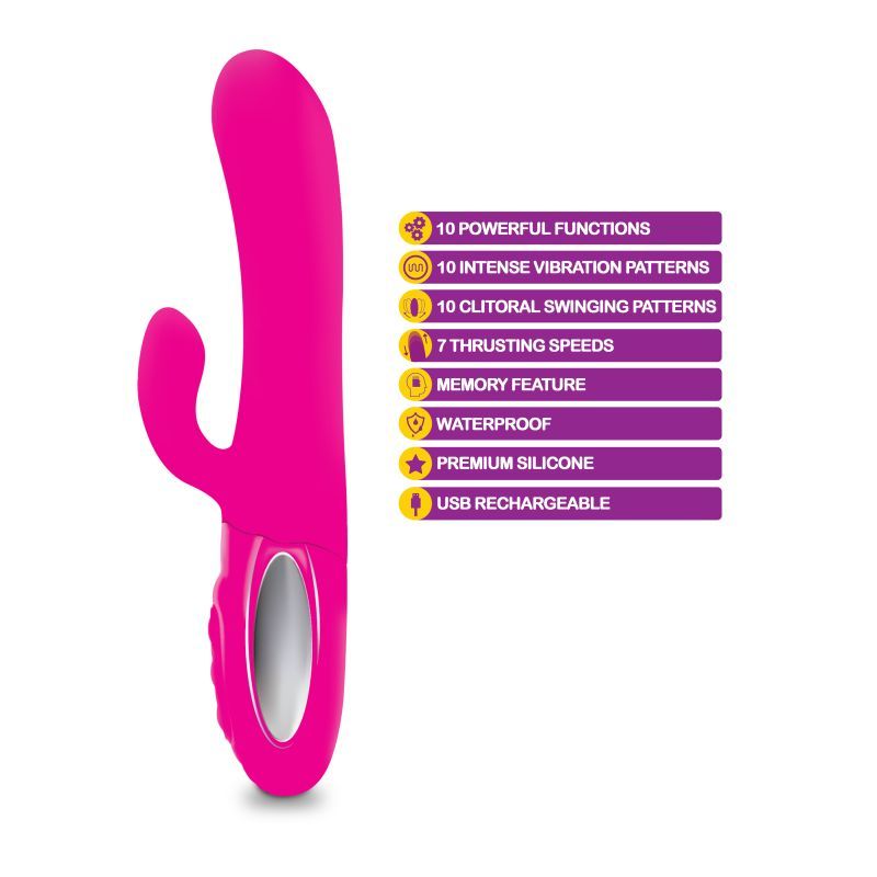 Viben Hypnotic Thrusting Rabbit Vibe w Swinging Clit Stim Hot Pink image 4