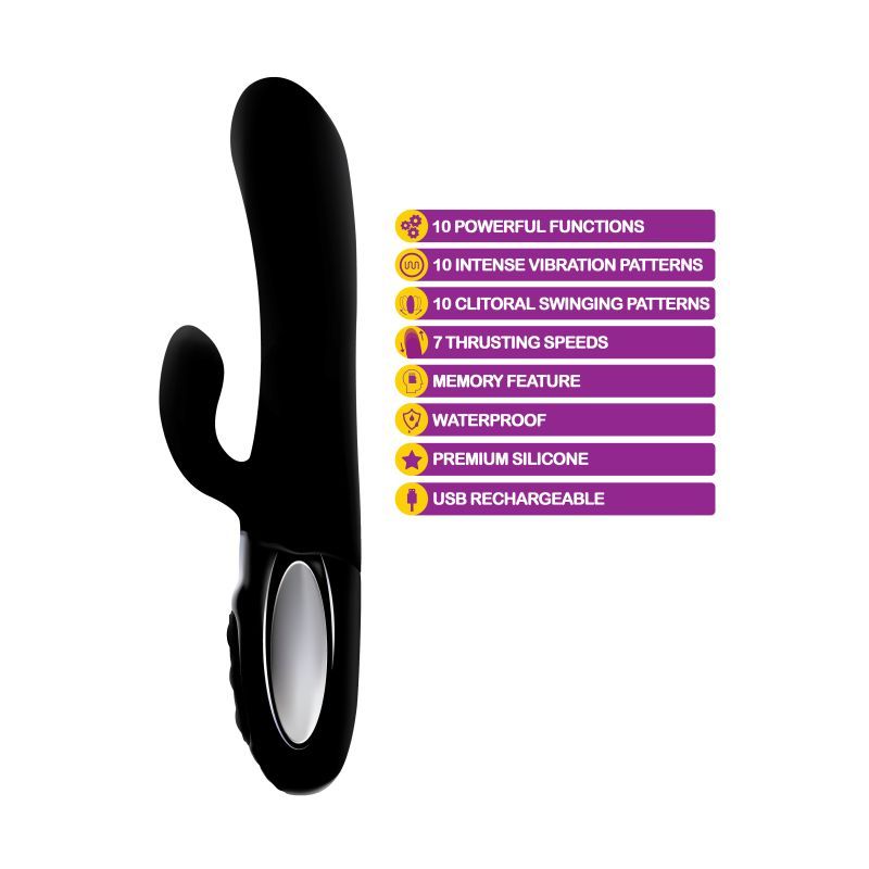 Viben Hypnotic Thrusting Rabbit Vibe w Swinging Clit Stim Black image 2