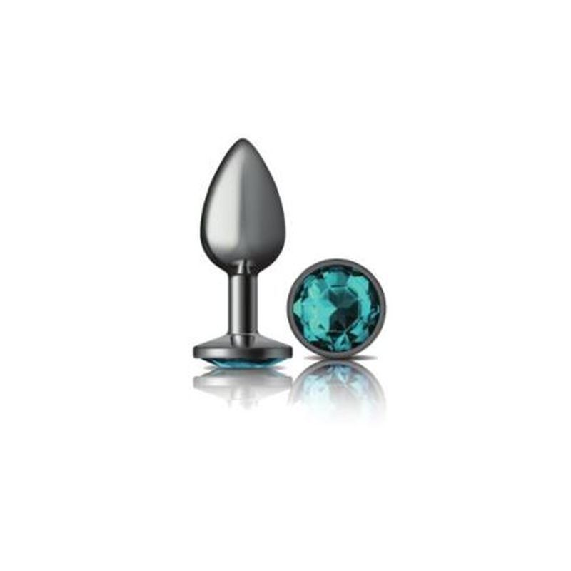 Cheeky Charms Gunmetal Round Butt Plug w Teal Jewel Small image 1