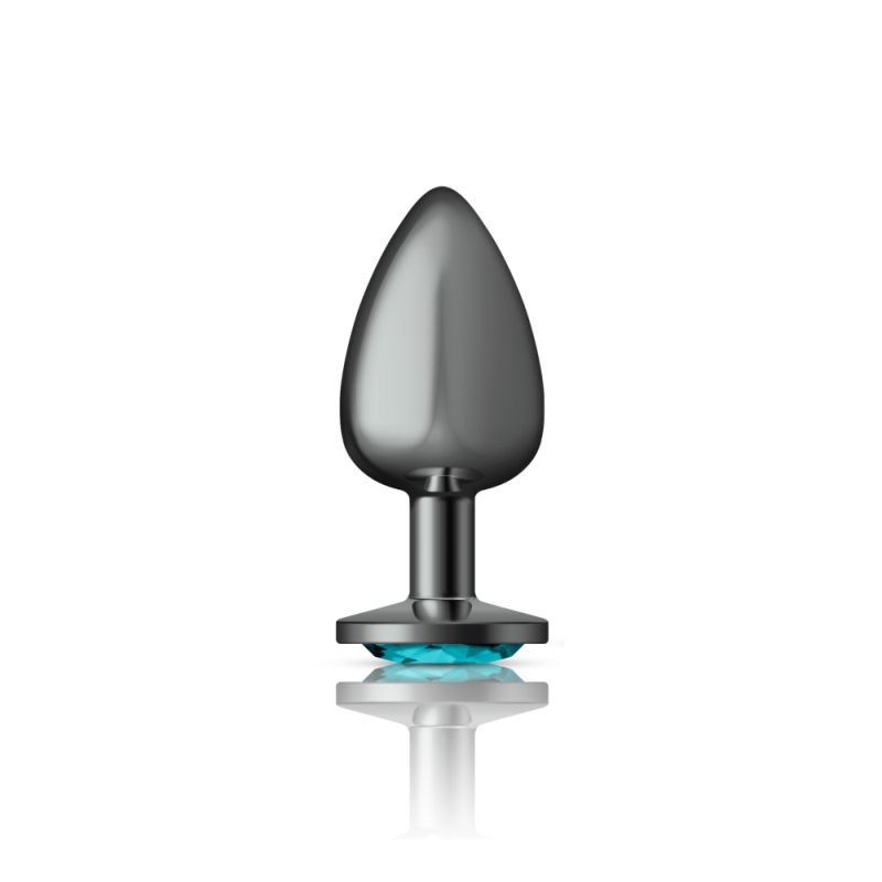 Cheeky Charms Gunmetal Round Butt Plug w Teal Jewel Large image 2