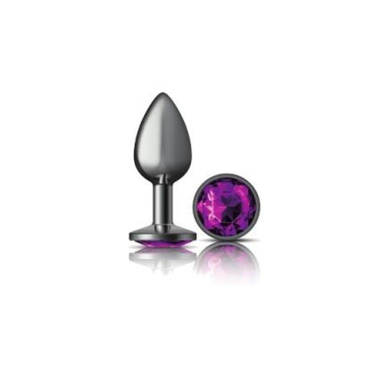 Cheeky Charms Gunmetal Round Butt Plug w Purple Jewel Small image 1