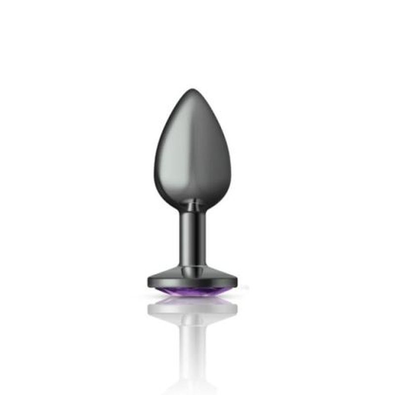 Cheeky Charms Gunmetal Round Butt Plug w Purple Jewel Small image 2