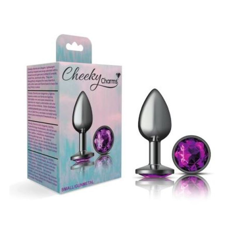 Cheeky Charms Gunmetal Round Butt Plug w Purple Jewel Small image 3