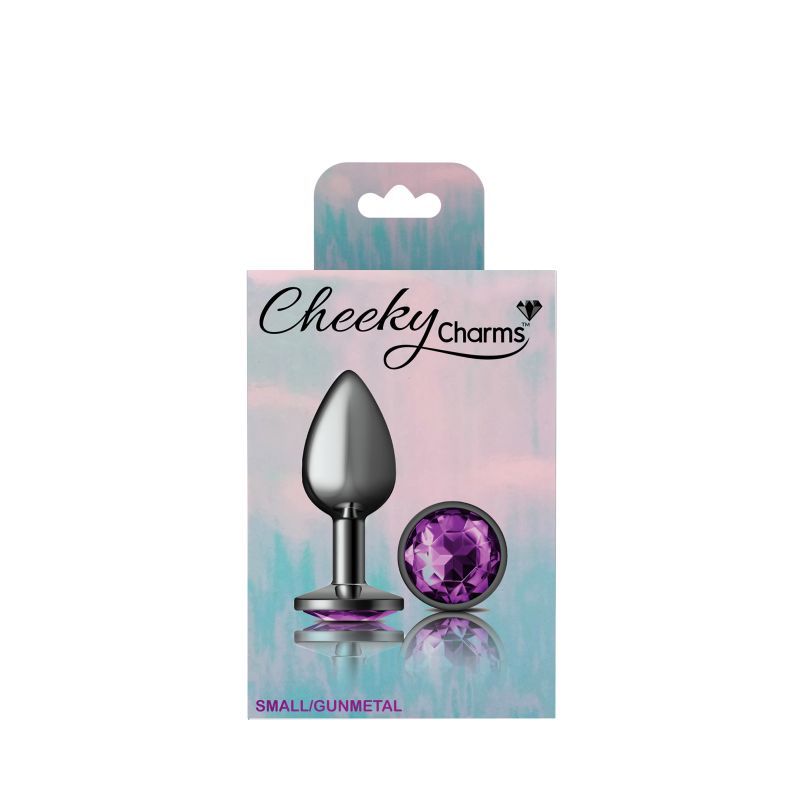 Cheeky Charms Gunmetal Round Butt Plug w Purple Jewel Small image 4