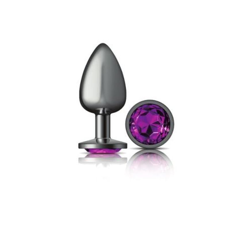 Cheeky Charms Gunmetal Round Butt Plug w Purple Jewel Large image 1