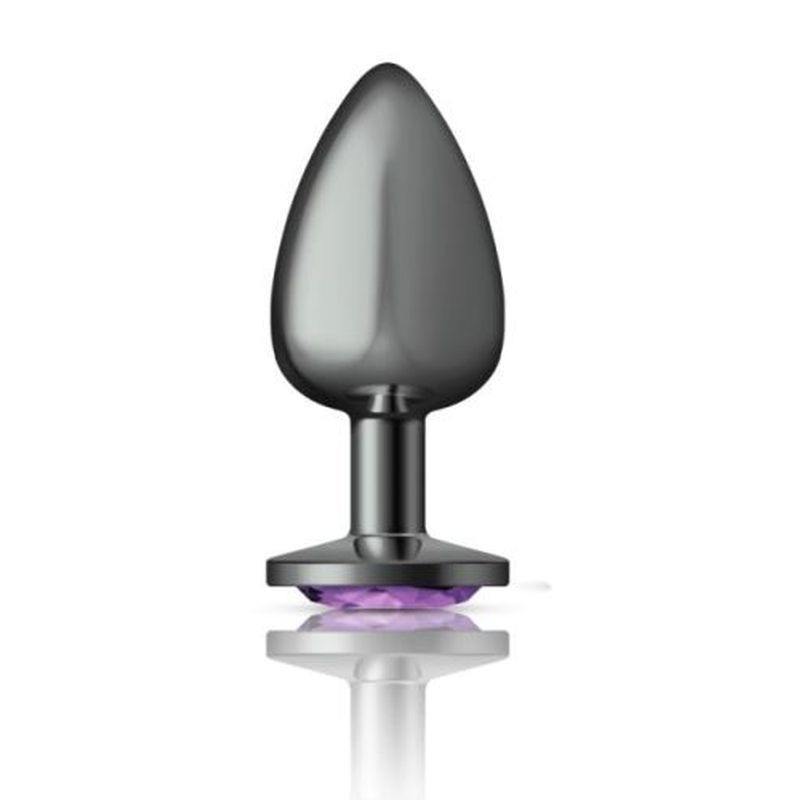 Cheeky Charms Gunmetal Round Butt Plug w Purple Jewel Large image 2