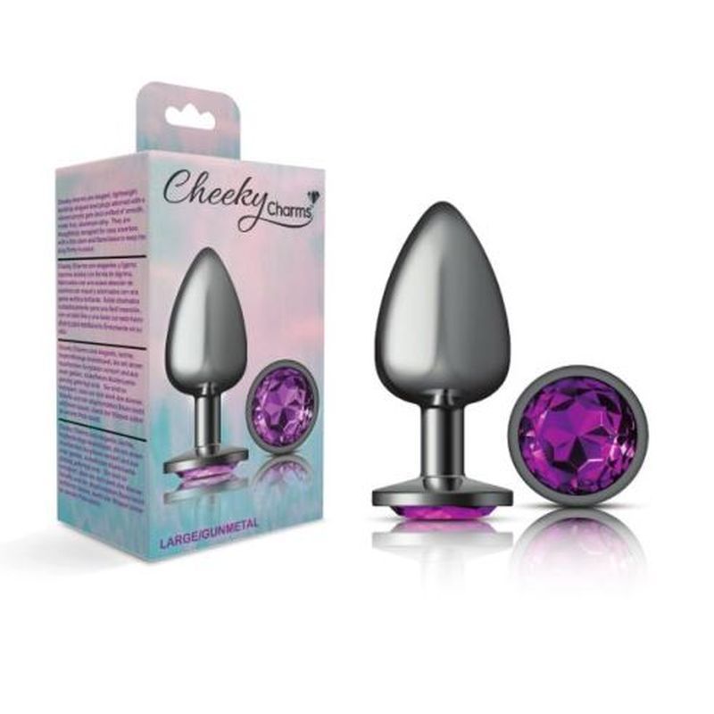 Cheeky Charms Gunmetal Round Butt Plug w Purple Jewel Large image 3