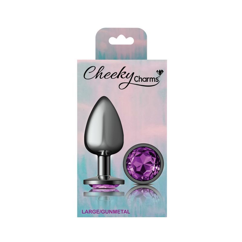 Cheeky Charms Gunmetal Round Butt Plug w Purple Jewel Large image 4
