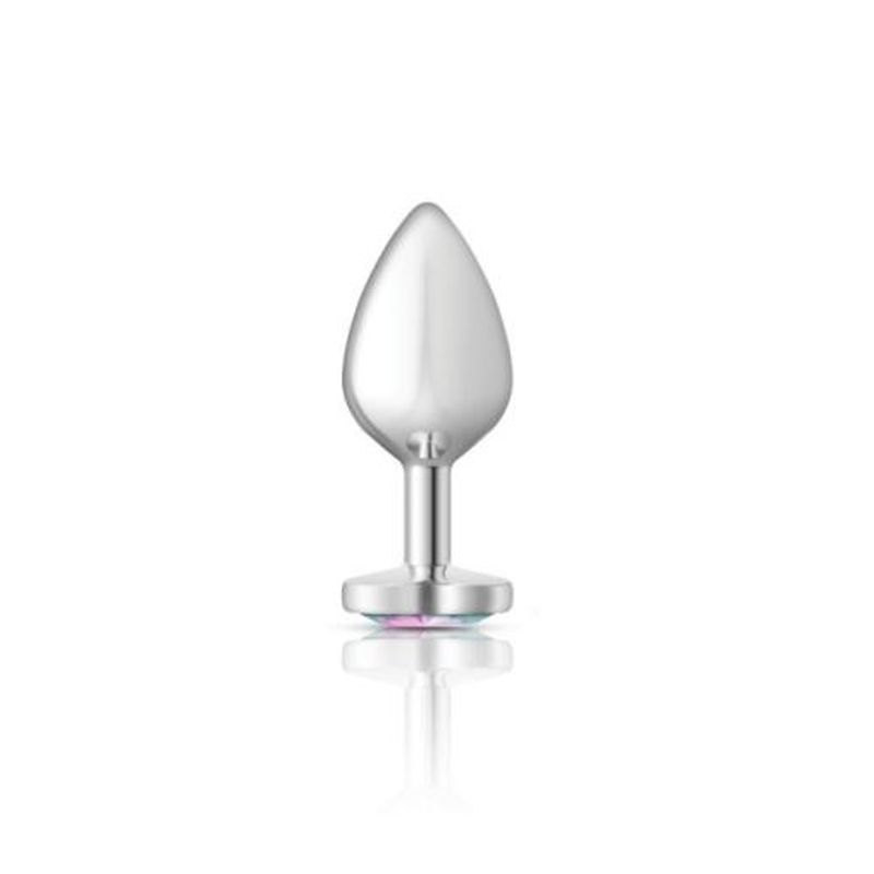 Cheeky Charms Silver Metal Butt Plug w Heart Clear Jewel Medium image 1