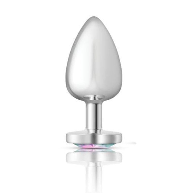 Cheeky Charms Silver Metal Butt Plug w Heart Clear Jewel Large image 1