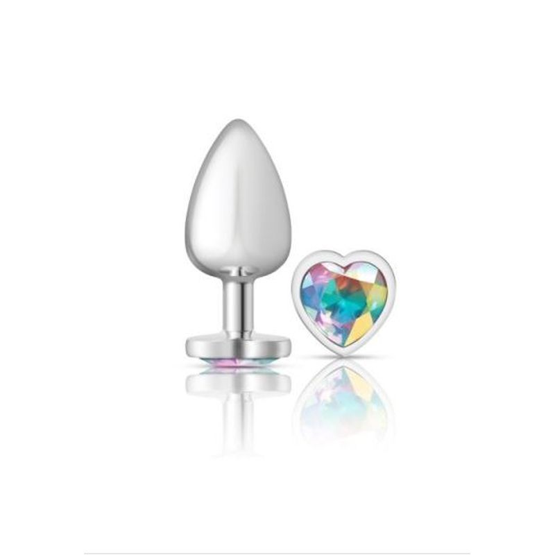 Cheeky Charms Silver Metal Butt Plug w Heart Clear Jewel Large image 2