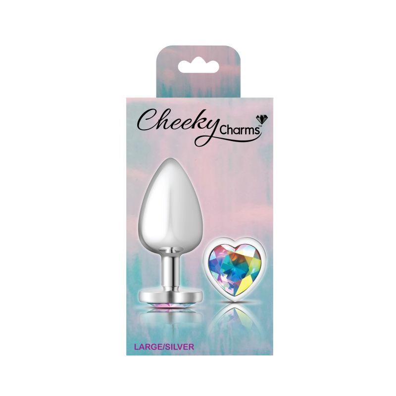 Cheeky Charms Silver Metal Butt Plug w Heart Clear Jewel Large image 3