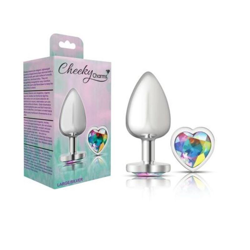 Cheeky Charms Silver Metal Butt Plug w Heart Clear Jewel Large image 4