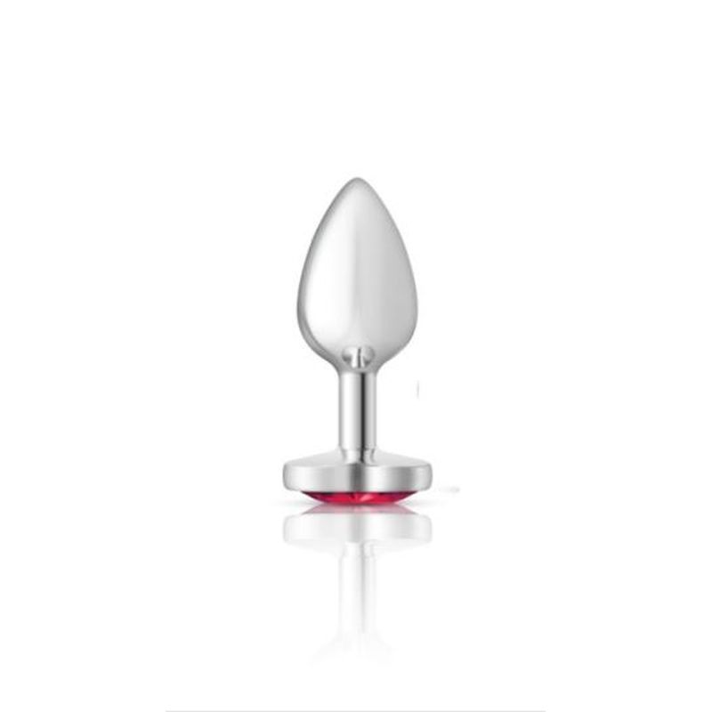 Cheeky Charms Silver Metal Butt Plug w Heart Pink Jewel Small image 1