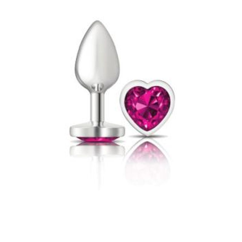 Cheeky Charms Silver Metal Butt Plug w Heart Pink Jewel Small image 2