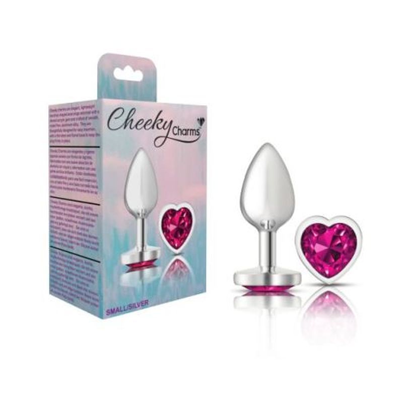 Cheeky Charms Silver Metal Butt Plug w Heart Pink Jewel Small image 3
