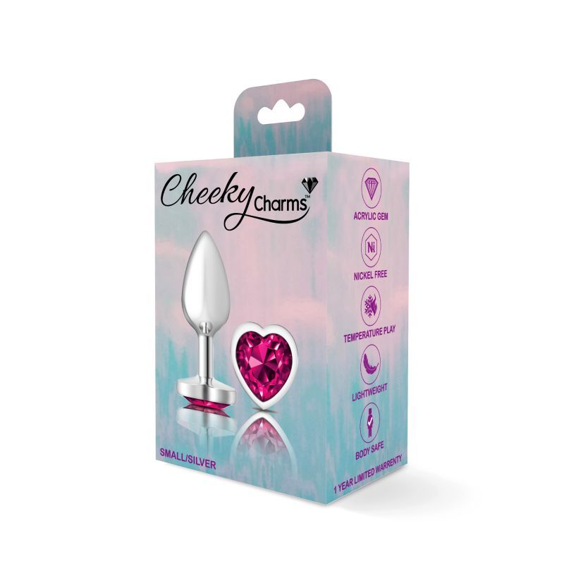 Cheeky Charms Silver Metal Butt Plug w Heart Pink Jewel Small image 4
