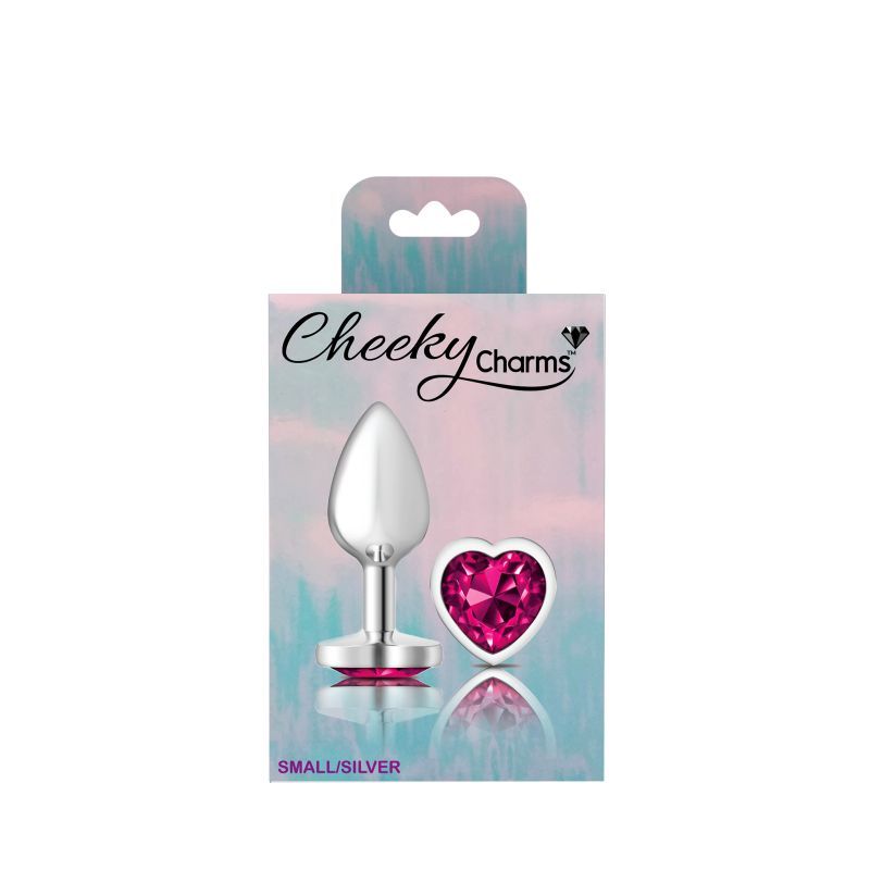 Cheeky Charms Silver Metal Butt Plug w Heart Pink Jewel Small image 5