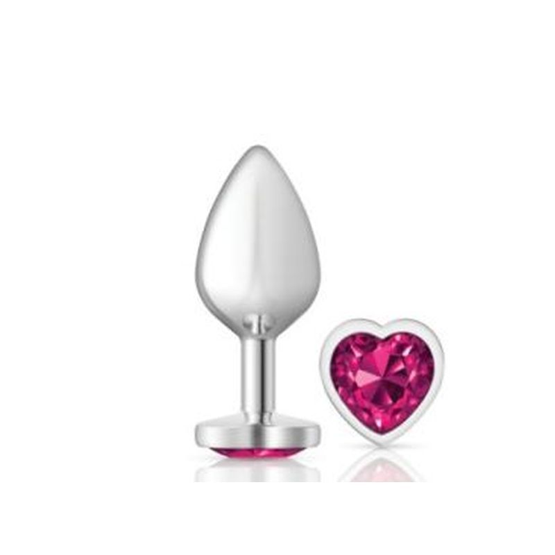Cheeky Charms Silver Metal Butt Plug w Heart Pink Jewel Medium image 2