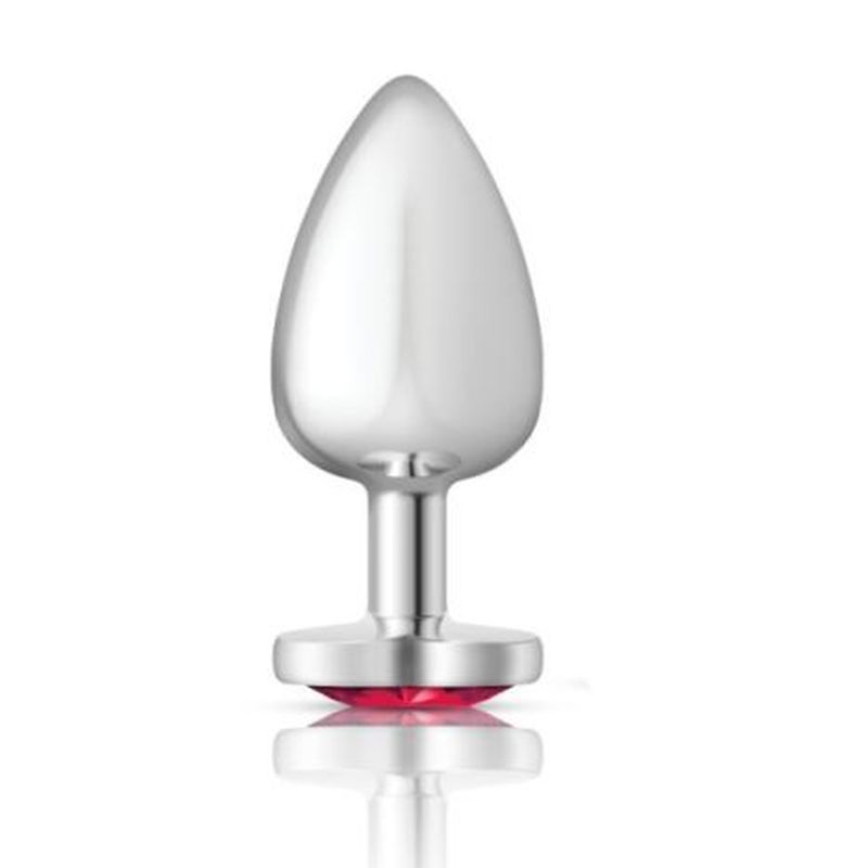 Cheeky Charms Silver Metal Butt Plug w Heart Pink Jewel Large image 1
