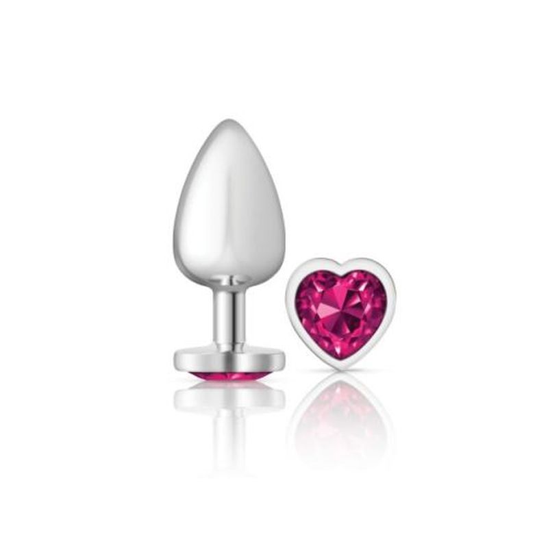 Cheeky Charms Silver Metal Butt Plug w Heart Pink Jewel Large image 2