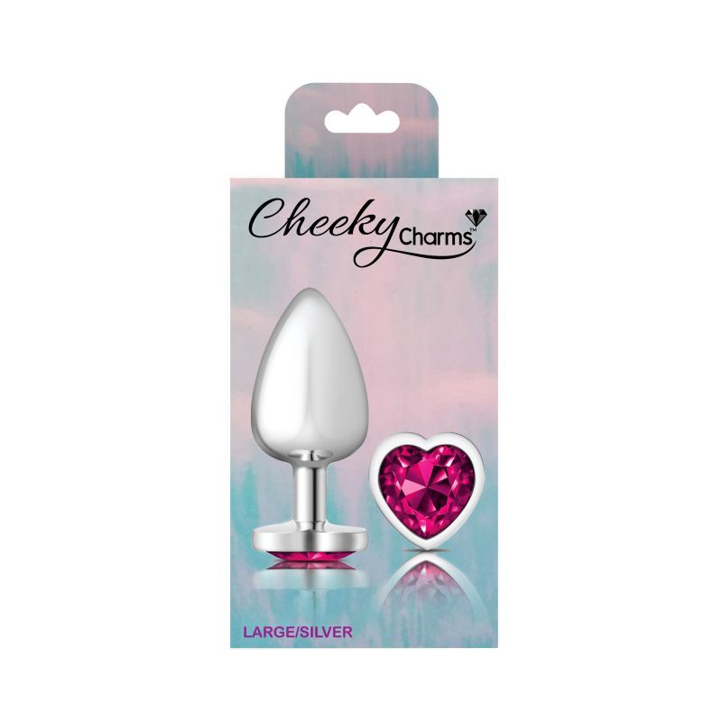 Cheeky Charms Silver Metal Butt Plug w Heart Pink Jewel Large image 4